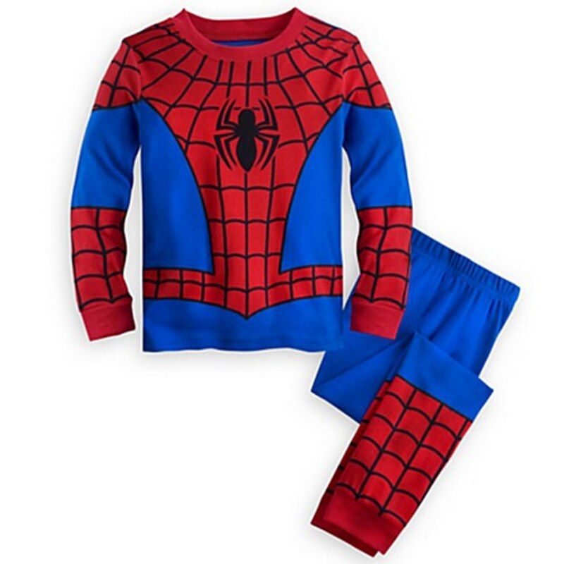 Baby Clothing Set For Boys Hulk Superhero Batman Iron Man Costume Spiderman Kids Pajamas Clothes Children Sleeping Clothing Sets WT(#Blue)