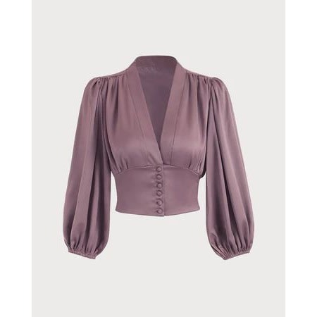 Women's Crop Silk Top With Lantern Sleeves