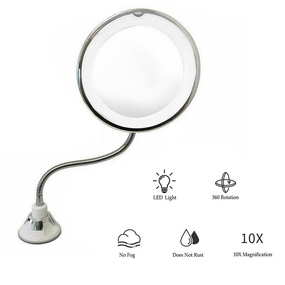 Flexible Lighted Makeup Mirror 10X 360&deg; Rotate Magnifying