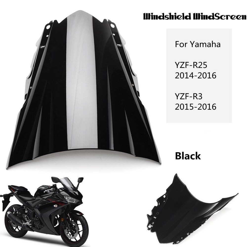 ABS Windshield WindScreen Double Bubble For Yamaha YZF-R25 2014-2016 R3 2015-16 (Black) Transparent Black