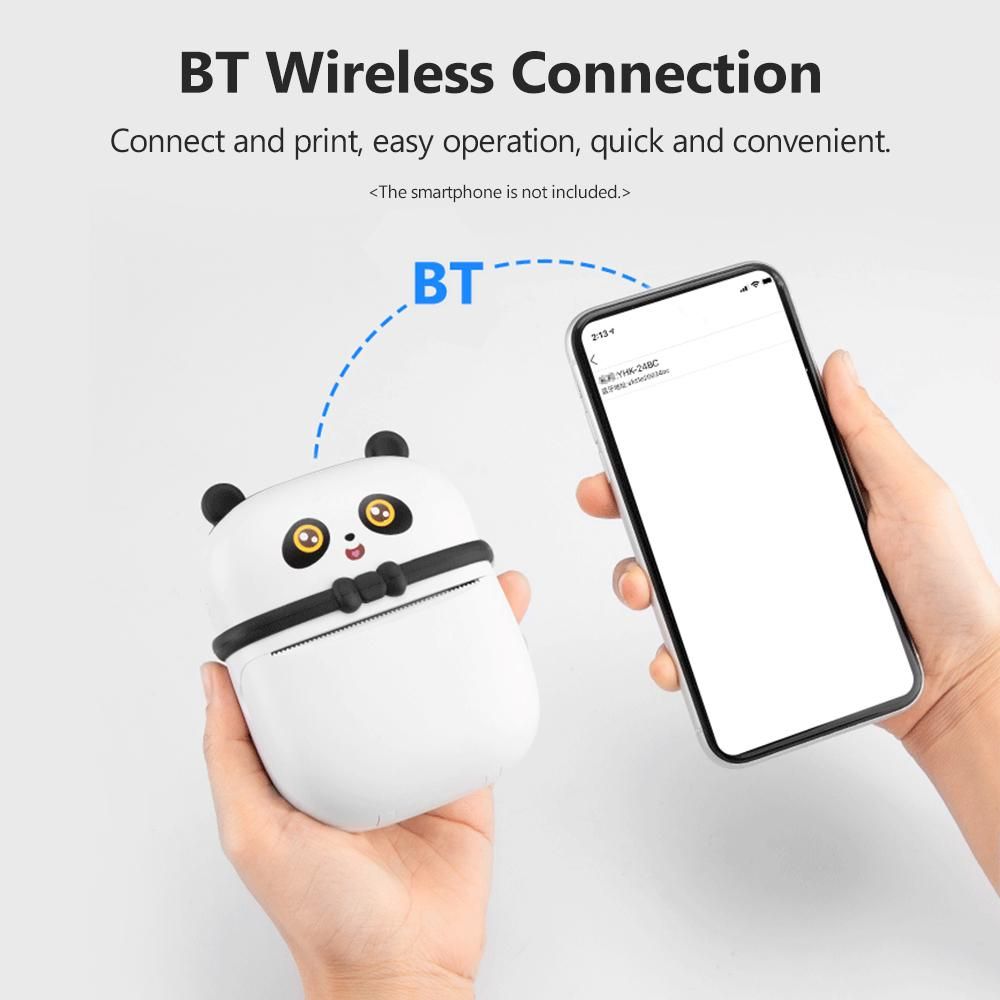 Kids Mini Pocket Printer Portable Thermal Printer Multifunctional BT Printer with Cute Panda Appearance Printing Paper for Study Note Photo Web Document Printing