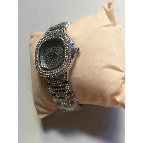 Iced Stones Women's Bracelet Strap Wrist Watch - Silver