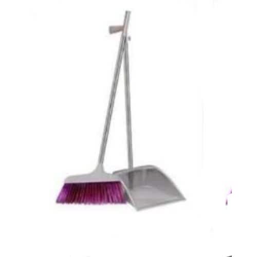 Stainless Long Handle 2 In 1 Plastic Sweeping Broom And Parker - Grey