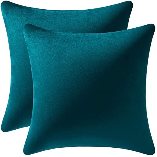 Velvet Fiber Stuffed Throw Pillow -Deep Teal
