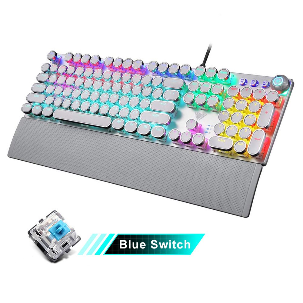 F2088 104Keys Wired Gaming Mechanical Punk Round Keyboard