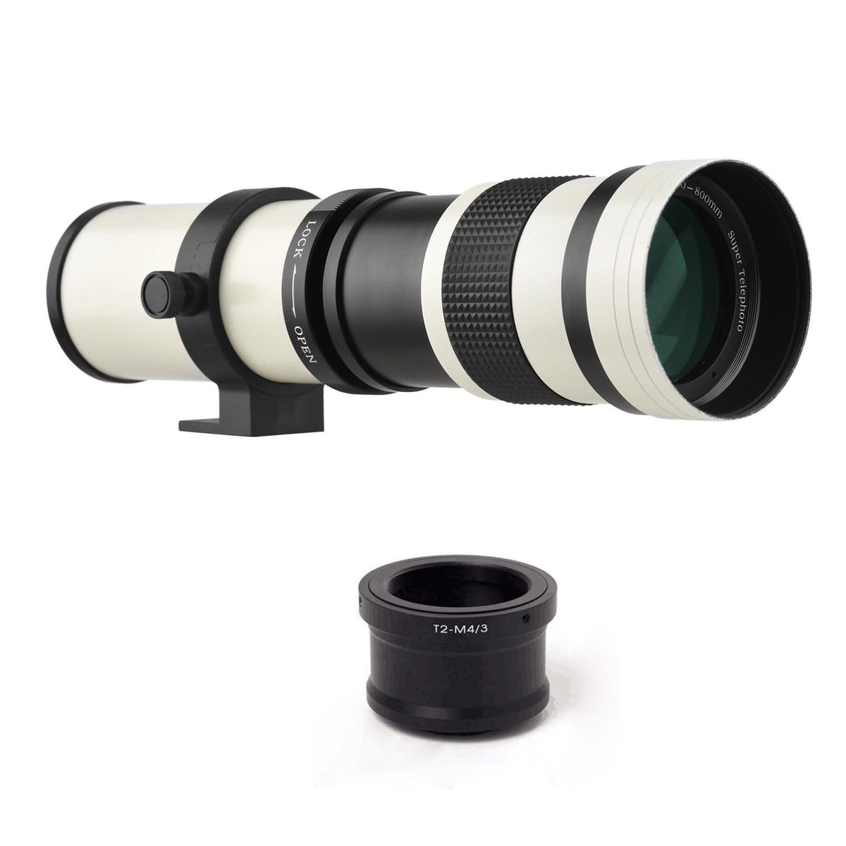 Camera MF Super Telephoto Zoom Lens F/8.3-16 420-800mm T2 Mount with M4/3-mount Adapter Ring 1/4 Thread Replacement for Panasonic G9 GH5 II GX7 GX8 GX9 GX850 G90 G91 G95 G100 Olympus E-M1 E-M5 E-M10 I II III E-PM2 E-PM1 Pen-F E-M1X