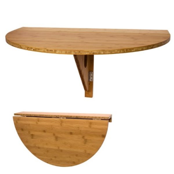 Round Folding Wall-Mounted Drop Leaf Table - Brown