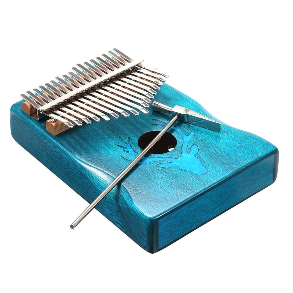 17 Keys Kalimba Elk Thumb Piano with Hammer Portable Musical Instrument Dreamy Elk Blue Color