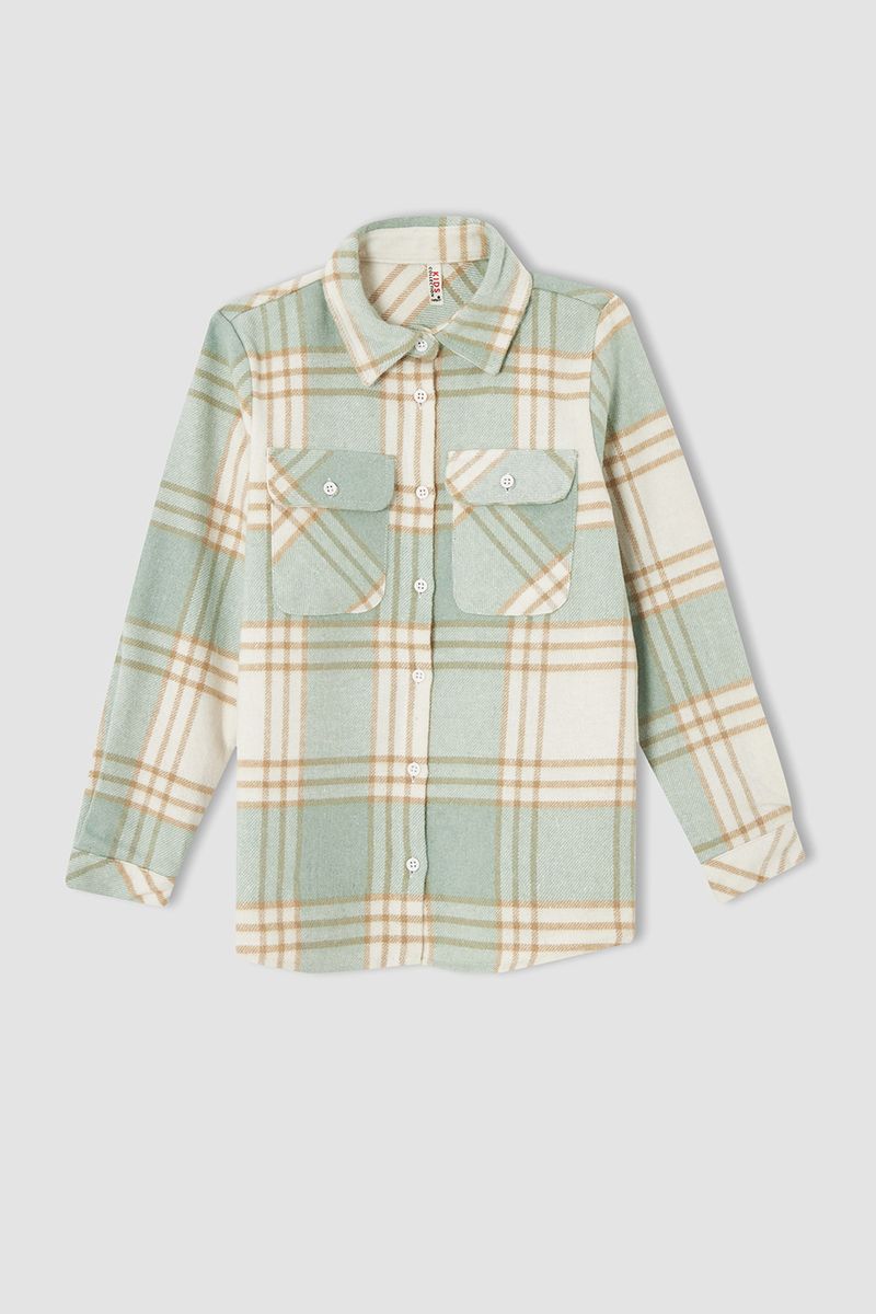 Girl - Oversize Fit Woven Long Sleeve Shirt - Green