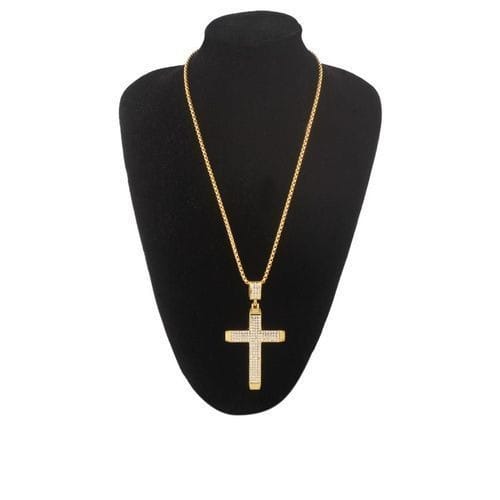 Gold Plated Thick Iced Out Cz Large Cross Necklace- Gold
