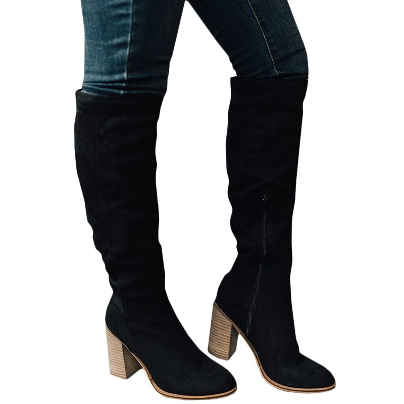 Women Suede Slim Knee-High Heeled Sexy Thigh High Boots