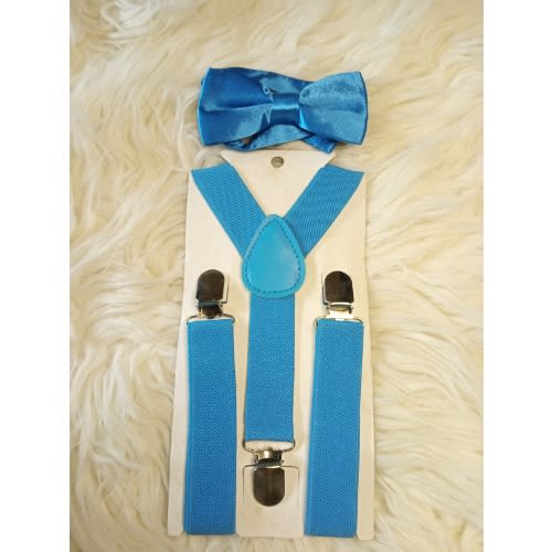 Children Clip-on Y-back Suspenders Bow Tie-light Blue