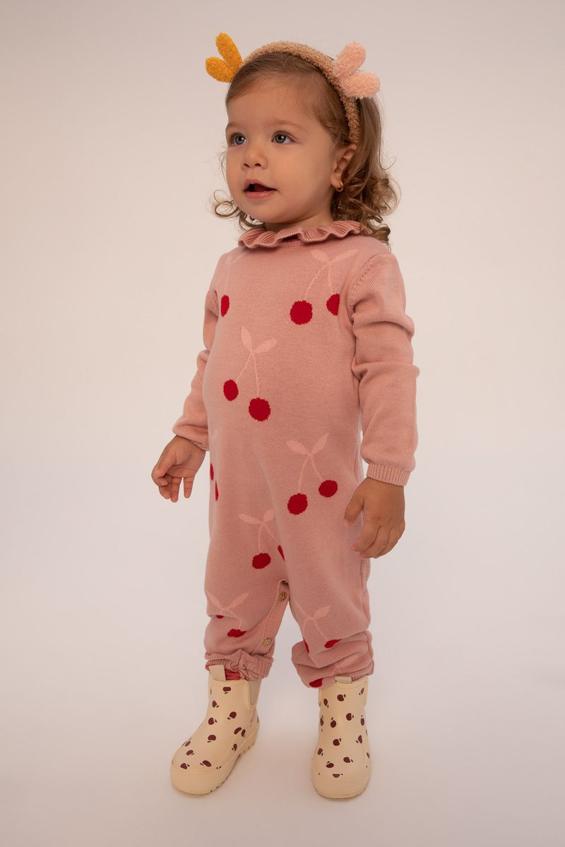 Babygirl Tricot Regular Fit Bike Neck Long Sleeve Overalls -Pink