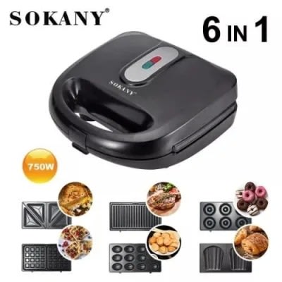 6 In 1 Sandwich Maker + Grill + Toaster + Waffle Maker - 750W