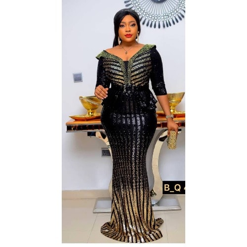 Turkey Neck Embellished Party/Evening Dress - Gold