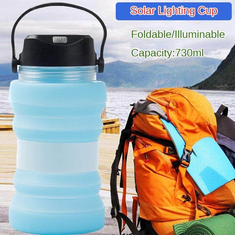 Solar Charging Kettle Outdoor Camping Water Lamp With Lamp Cup Collapsible Kettle 5 Lighting Modes 6 Sound Effects Energy Saving Environmental Protection