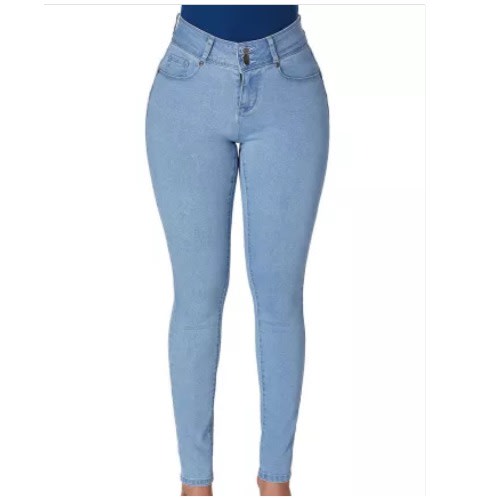 Light Denim Cuffed Butt Lifting Skinny Jeans - Light Blue