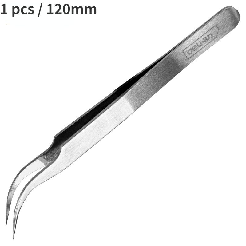 Deli Stainless Steel Industrial Tweezers Multi Specification High Temperature Resistant Tweezer Lightweight Portable Hand Tool-Bent