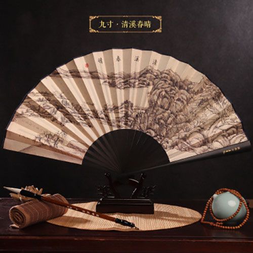 Chinese Landscape Shipping Bamboo Wedding Hand Free Classic Big Printing Folding Fan Handheld Fan Fan Gift Fan Folding Party