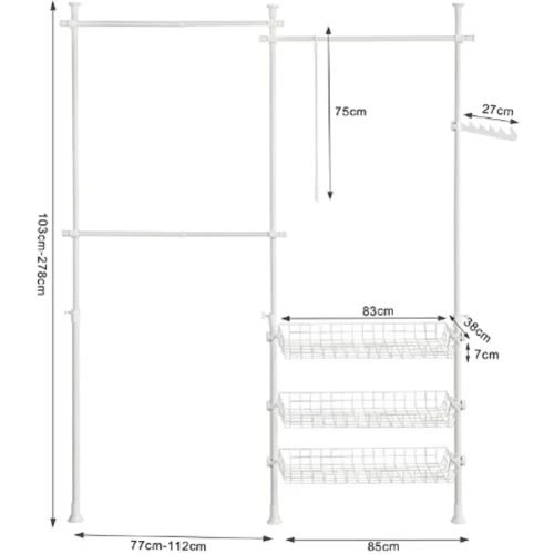 Sobuy Telescopic Wardrobe Organiser - Hanging Rail - Clothes Rack - Storage Shelving