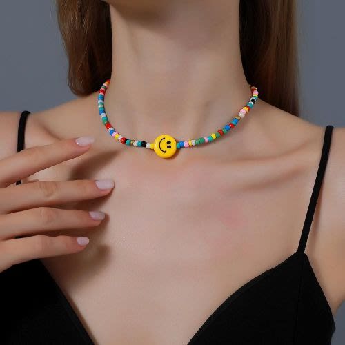 Smiley Face Choker Bead Chain
