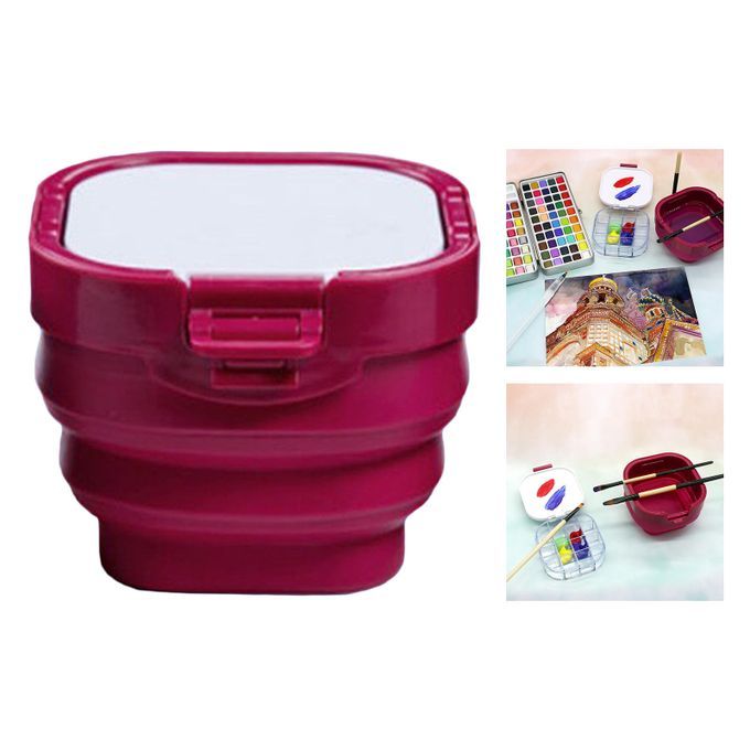 Foldable Artist Watercolor Washer Water Bucket Painting Box Red