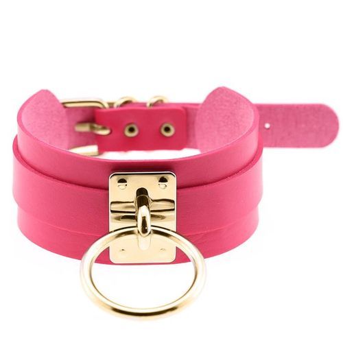 Night Club Men Women O Ring Pendant Collar Faux-Rose Red