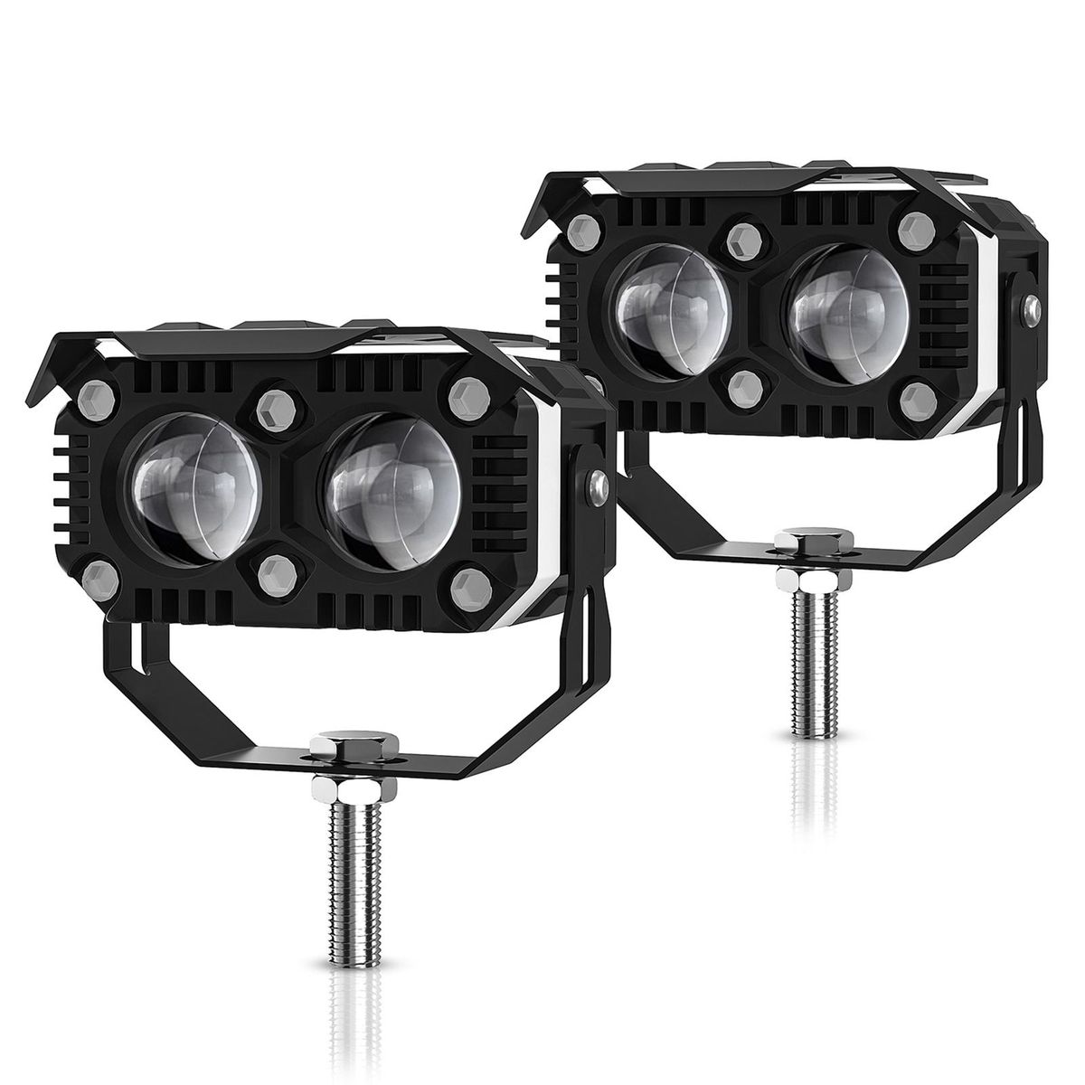 Motorcycle LED Driving Lights, 120W 12000LM 6000K/3500K Super Bright Yellow White Spotlights Waterproof Fog Lights for Cars Tractors Trucks ATVs SUVs Boats, 1 Pair