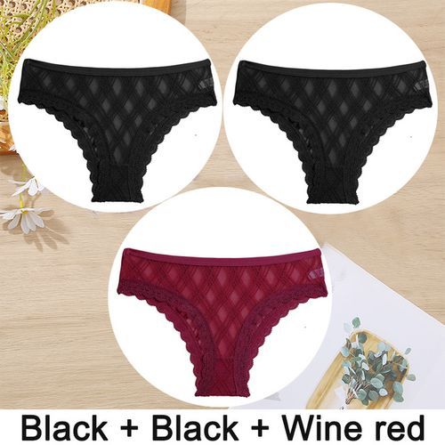 3PCS/Set Women Panties Sexy Underwear Lace Panties Lingerie Female Floral Lace Briefs Perspective Design Ladies Pantys(#Set 12)