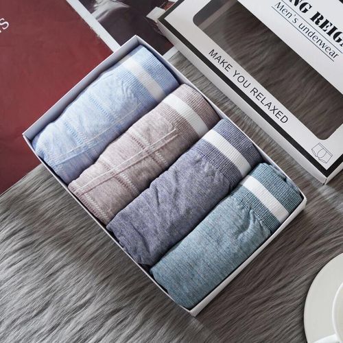4PCS Men's Pure Color Cotton Underpants Modal Breathable Boxer Shorts