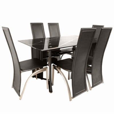 6 Seater Dining Table & Chair Set - Black