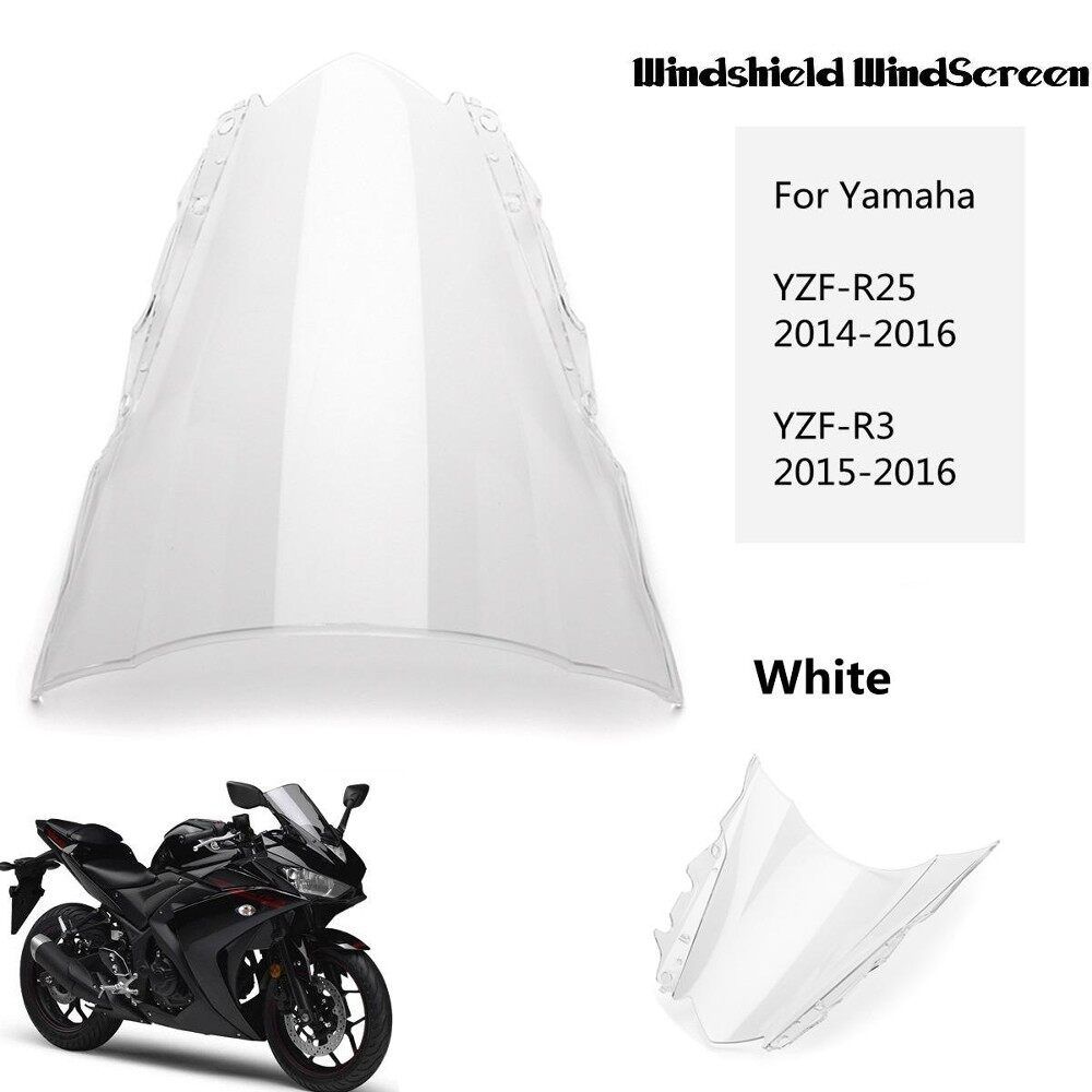 ABS Windshield WindScreen Double Bubble For Yamaha YZF-R25 2014-2016 R3 2015-16 - Clear Transparent White