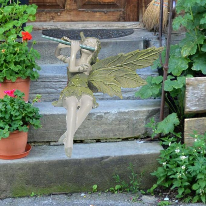 Cute Garden Fairy Statue Lawn Ledge Resin Figurine Home Backyard