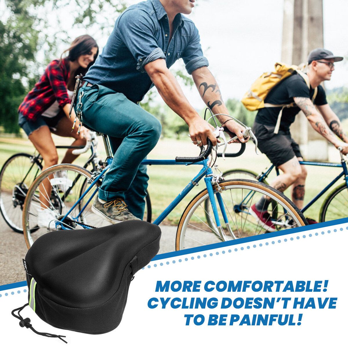 27x26cm Bike Saddle Memory Foam Comfort Breathable Reflective Bicycle Waterproof Seat Cover Black