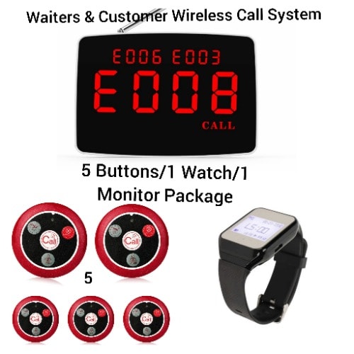 Bar And Restaurant Customers/waiters Service Wireless Call - 5buttons/1watch/1monitor Package