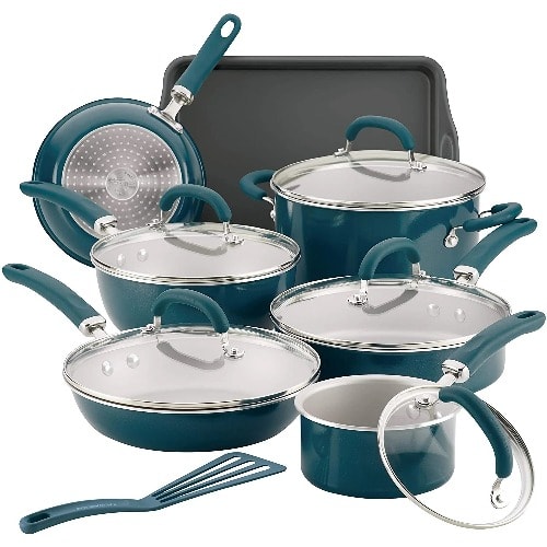 Rachael Ray Nonstick Cookware Pots And Pans Set - 13pc - Teal Shimmer
