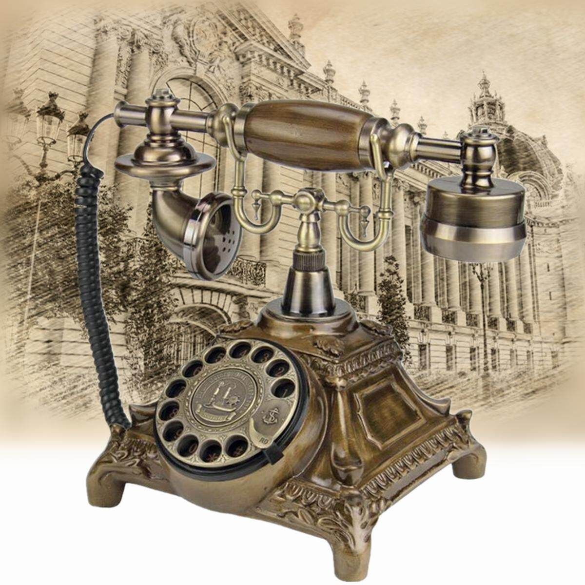 Vintage Antique Retro Rotary Handset Desk Resin Telephone European Style Bronze #UK Line International Standard Line