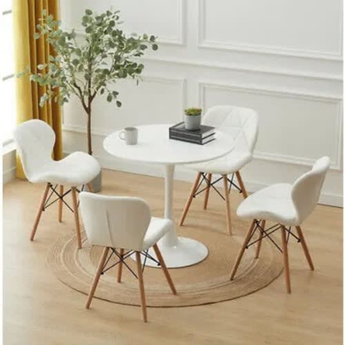 Coffee Table + 4 Leather Chairs - White