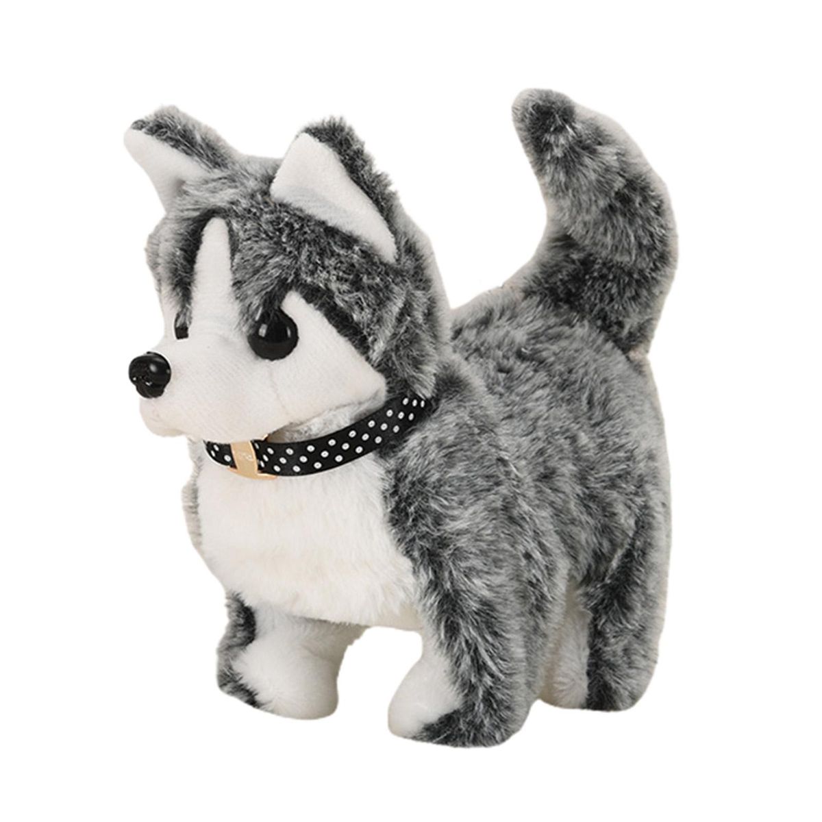 Electric Dog Plush Toy Husky Plush Toy Walking Wagging Tail for Kids Grey