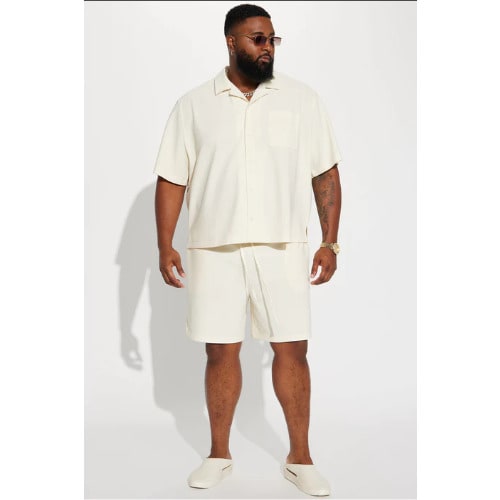 Show Up Short Sleeve Cuban Shirt And Short- Off White