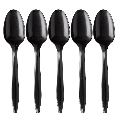 Black Disposable Plastic Spoons - 6 Inches (50 Pieces)