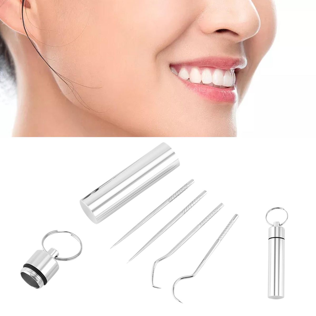 5Pcs Stainless Steel Toothpick  Cleaner Tools Reusable For