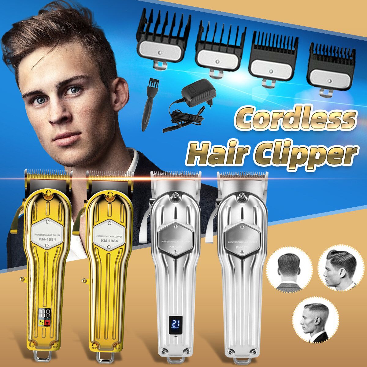 Home Rechargeable Electric Cordless Hair Clipper Trimmer Hair Beard Barber Haircut Machine With 4 Limit Combs