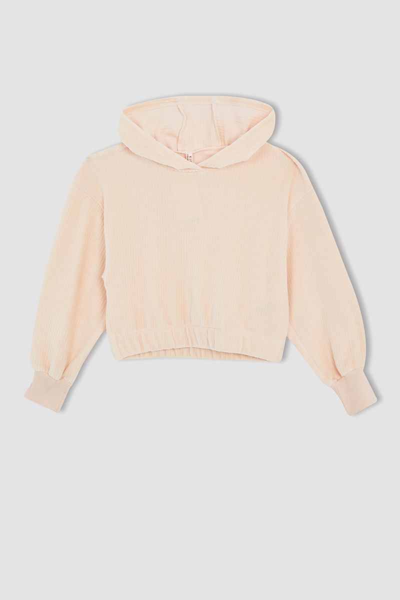 Girl - Relax Fit Hooded Knitted Sweat Shirt - Orange