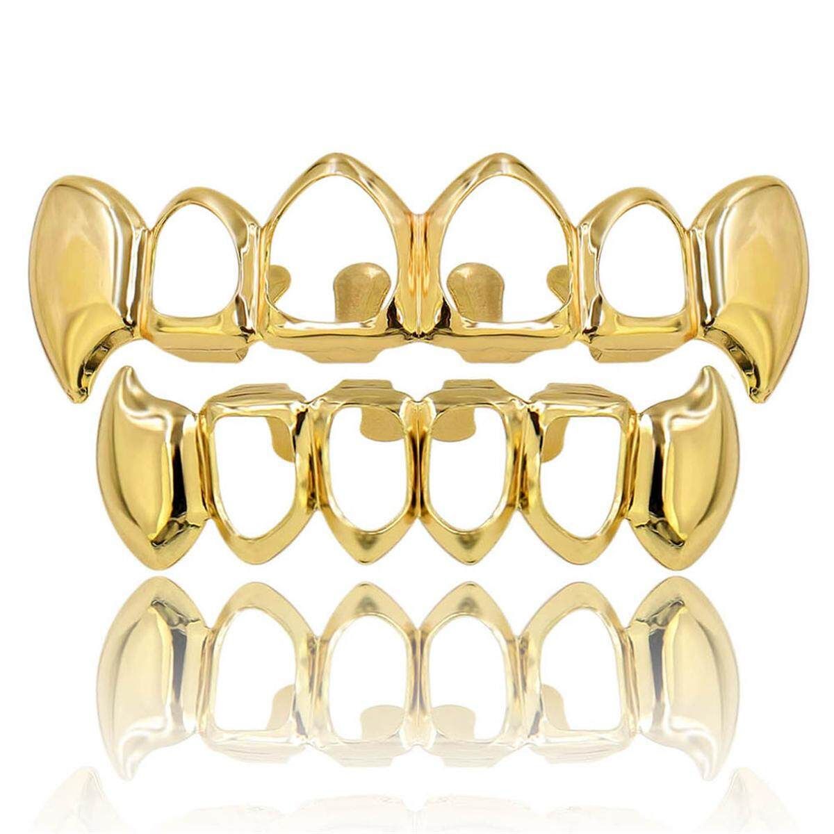 Rose Gold Sliver Plated Hip Hop Teeth Grillz Mouth Caps Top Bottom Tooth Grill # Gold Set Gold {full Set}