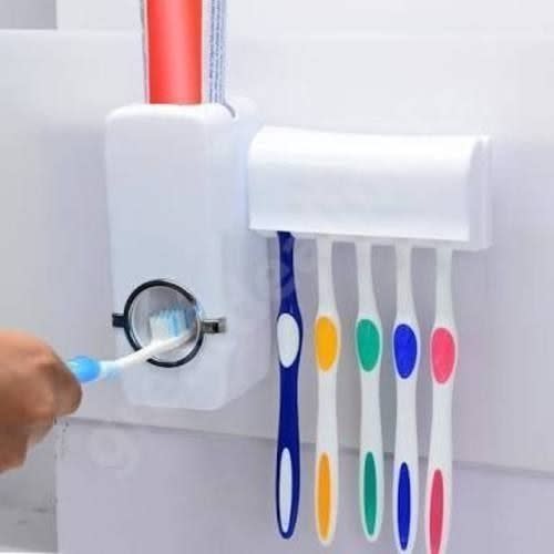 Toothbrush Holder And Toothpaste Dispenser - 2 In 1