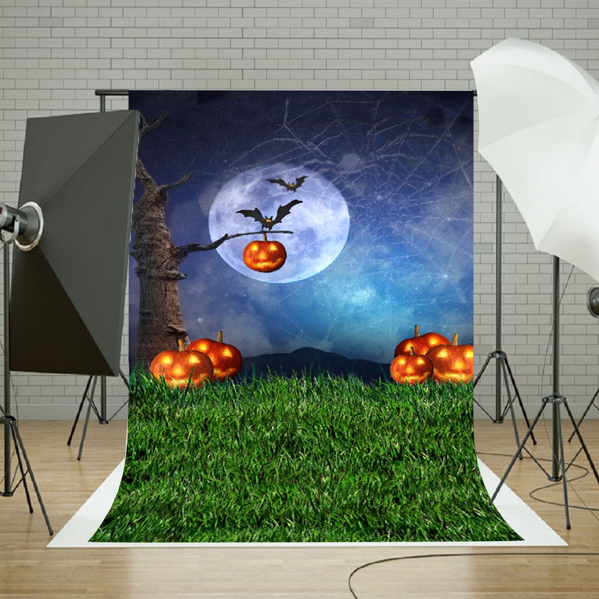 2.7x1.8m (9ft X 6ft) /2.1x1.5m (7ft X 5ft) /1.5x0.9m (5ft X3ft) Halloween Photography Backdrops Dark Night Pumpkin Bat Party Theme Background 2.7x1.8m