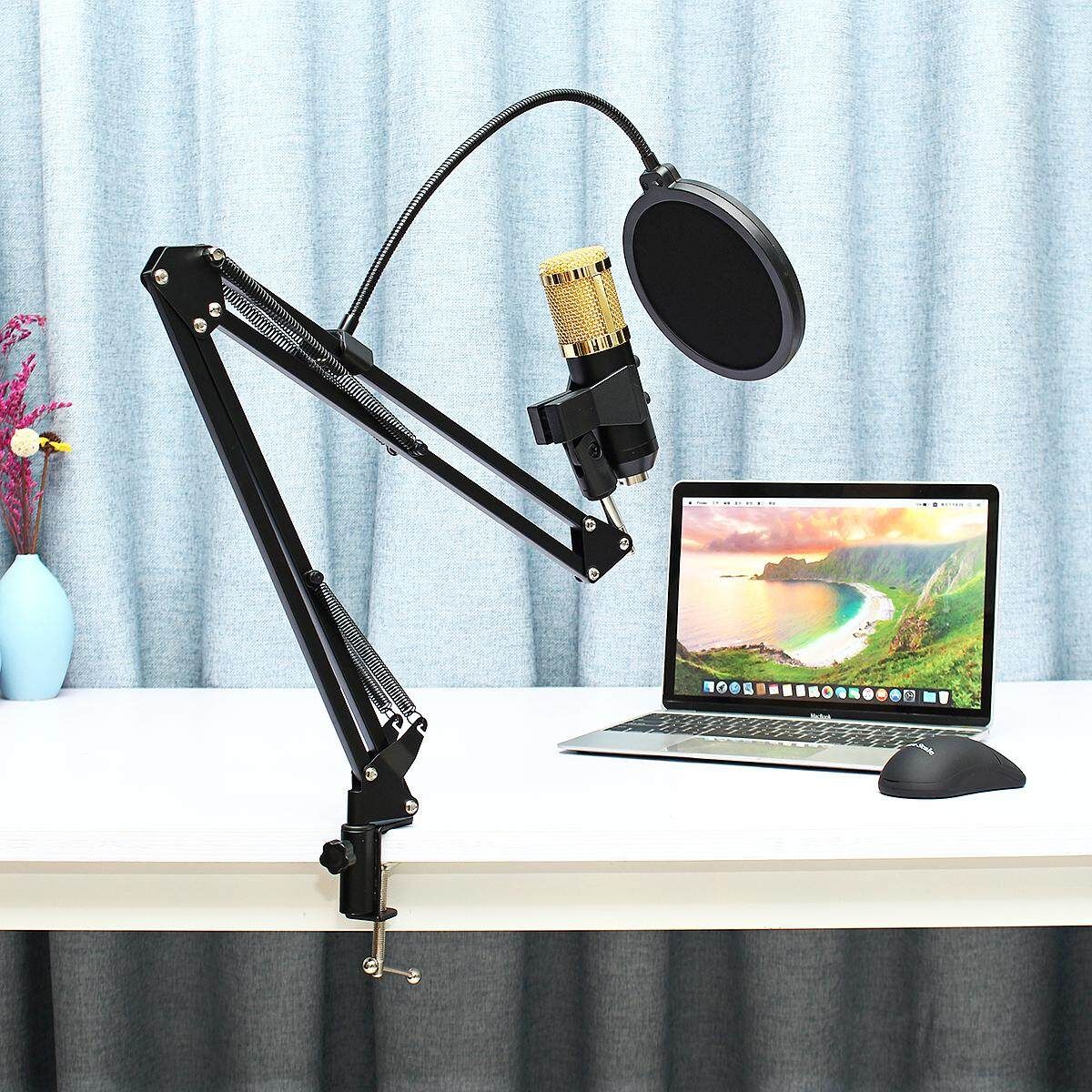 2019 Condenser Microphone Kit Studio Suspension Boom Scissor Arm Sound Card BM900 Black Gold Mesh Head