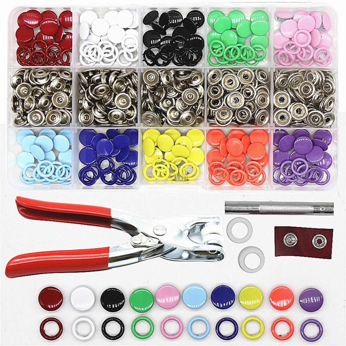 200 Sets Metal Snaps Buttons with Fastener Pliers Press Tool Kit Perfect for DIY