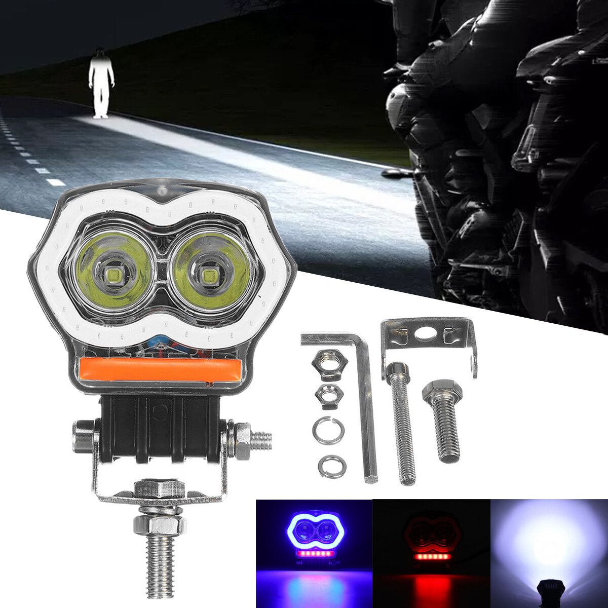 Universal Motorcycle Motorbike LED Front Spot Light DRL Headlight Head Fog